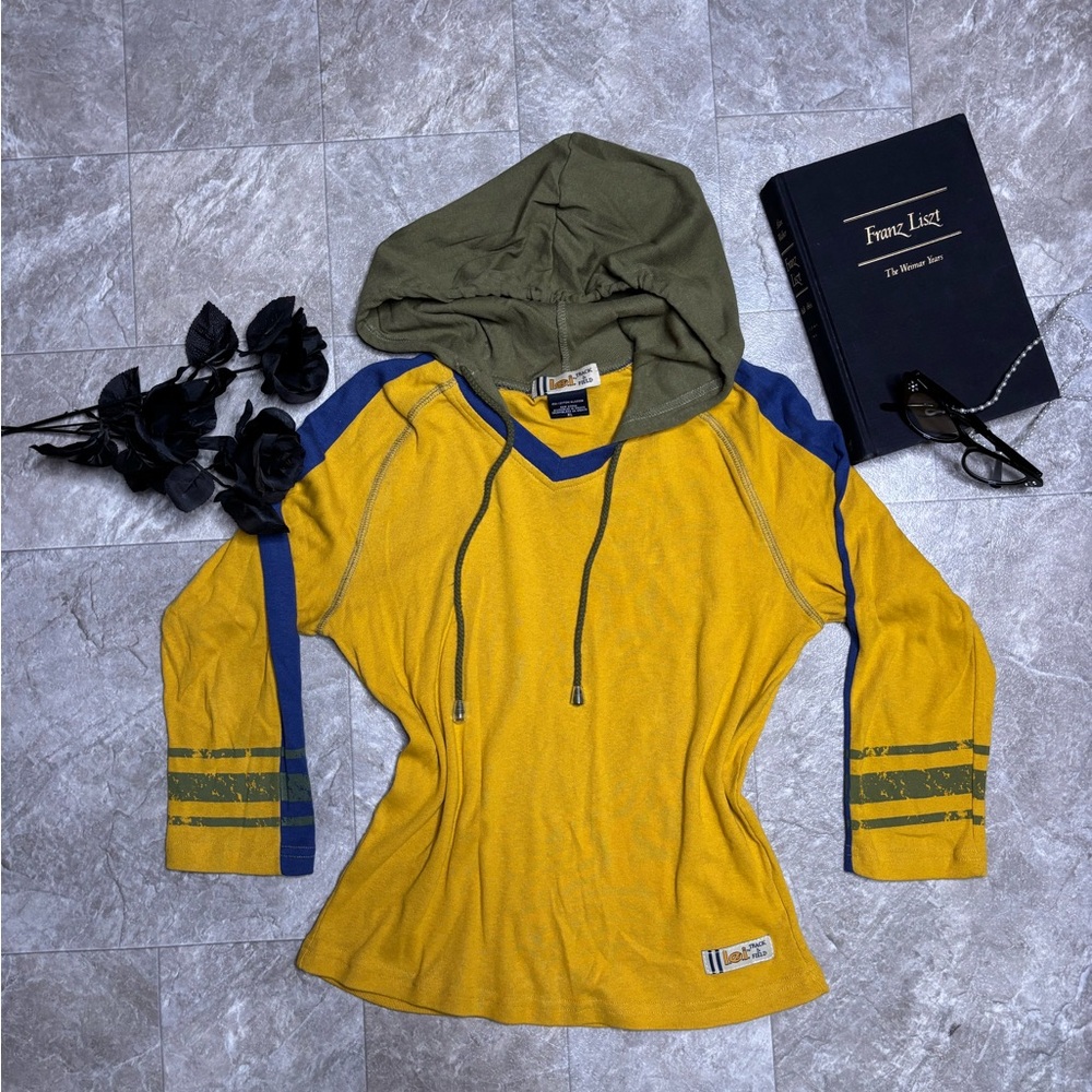 LEI Yellow and Green Hoodie with Blue Stripes